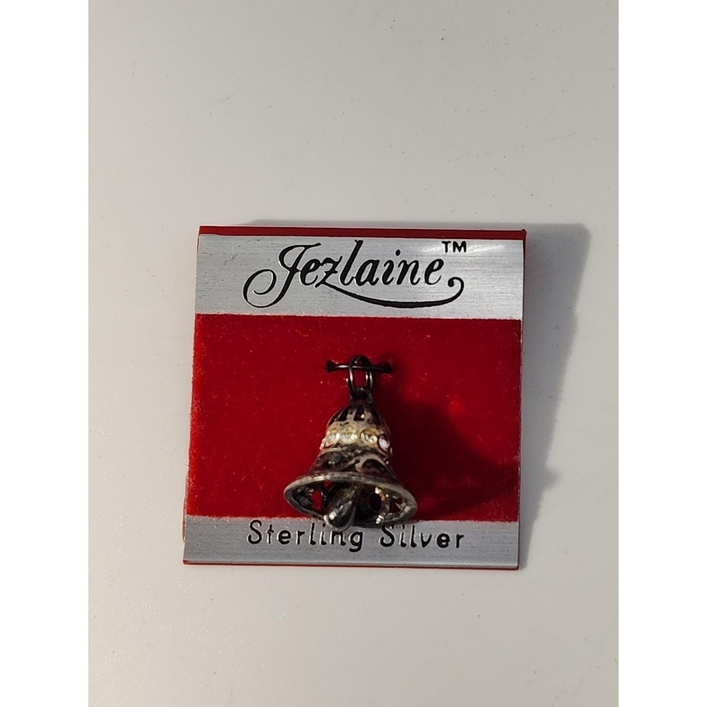 Vintage Jezlaine Sterling Silver‎ 925 rhinestone Bell Charm